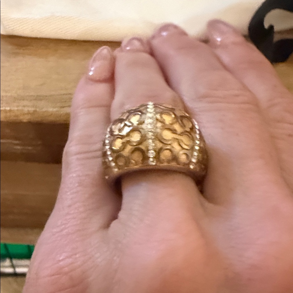 Coach Gold-Tone Patterned Ring - image 2